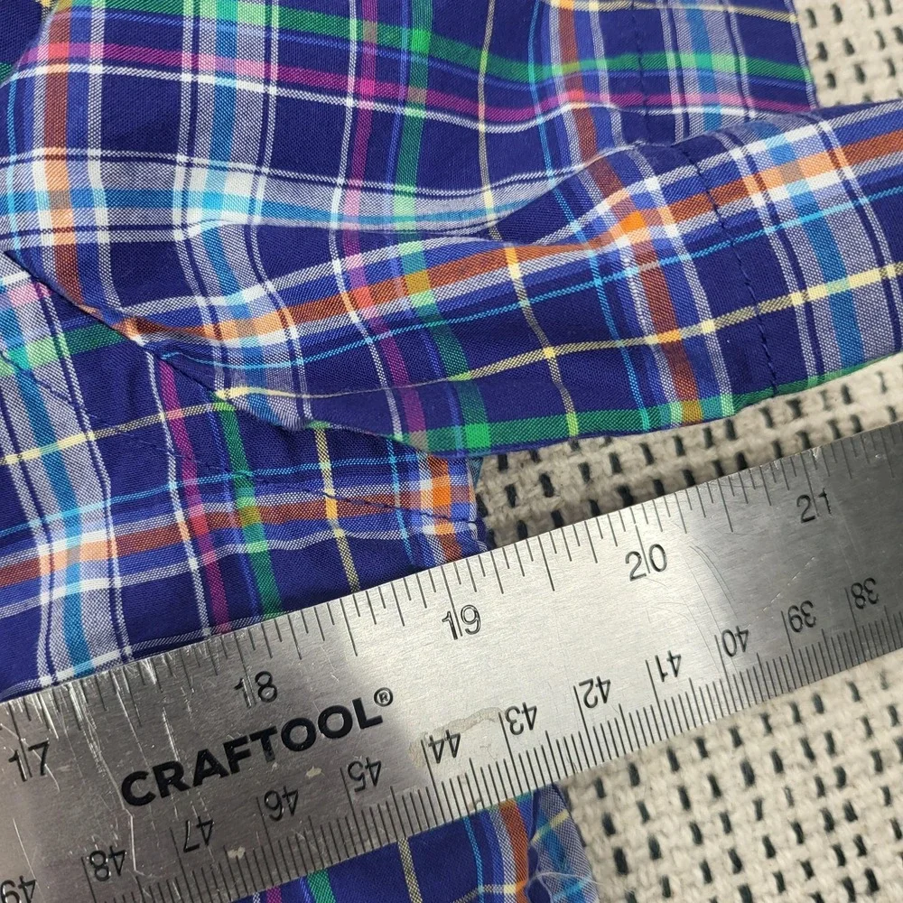 Ralph Lauren Shirt Boys XL 18-20 Blue Plaid Short Sleeve‎ Button Front Pony Logo